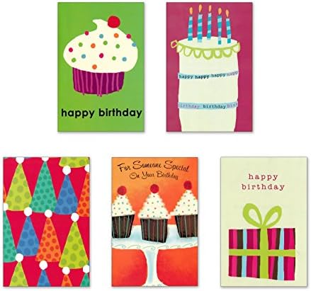 10 Birthday Cards with Envelopes - Boxed Enclosure Cards 5 Different Designs. Fantus Paper 5040-BD03