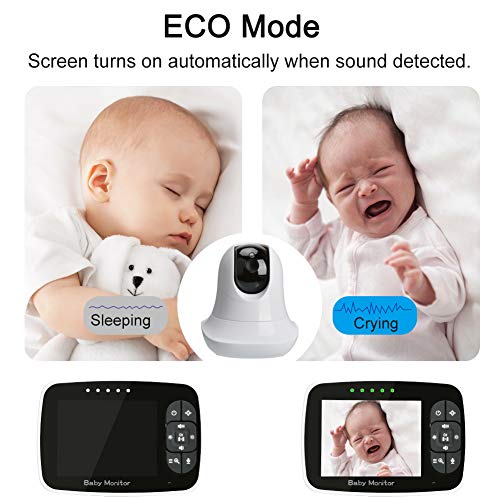 2.4GHz Video Baby Monitor with Camera 3.5 inch Color LCD Screen HD Remote Monitor Pan Tilt Zoom Two-Way Talk Infrared Night Vision Two Way Audio Temperature Display Lullaby with Wall Mount - Thumbnail 3