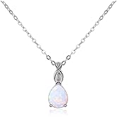 AILUOR White Opal Necklaces for Women, Rose Gold Plated Dainty 11mm Round Gemstone Pendant October Birthstone Pendant Necklace for Women Bridal Wedding Jewelry Birthday Gift for Wife Mom Her