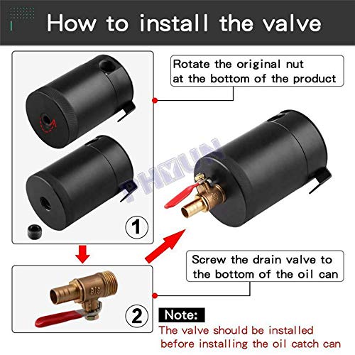 Universal Black Billet Aluminum Baffled 3-Port Oil Reservoir Catch Can Oil Separator Air Filter Cleaning Tank with Drain Valve Breather with Inlet Outlet Connector Keep the Engine Clean