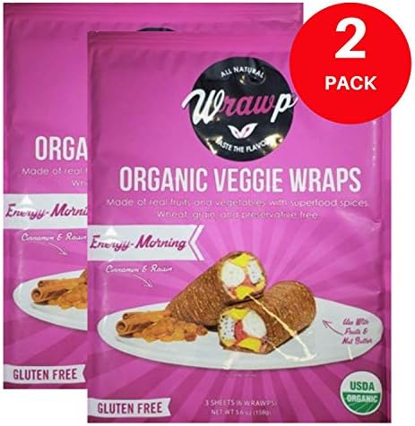 WrawP Organic Veggie Wraps - ENERGY-MORNING (2 pack) SHELF STABLE, All Natural, Gluten Free, Paleo, Raw Vegan. Perfect for Wraps, flat bread, snack, chipsUSDA Organic