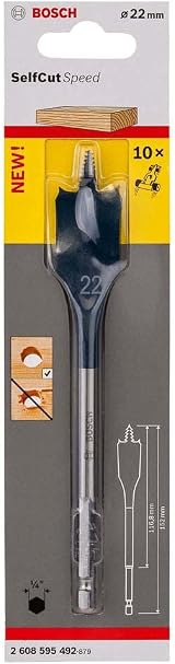 Bosch Selfcut Speed Flat Drill Bit Hex Shank 22mm x 152mm Blue view 2