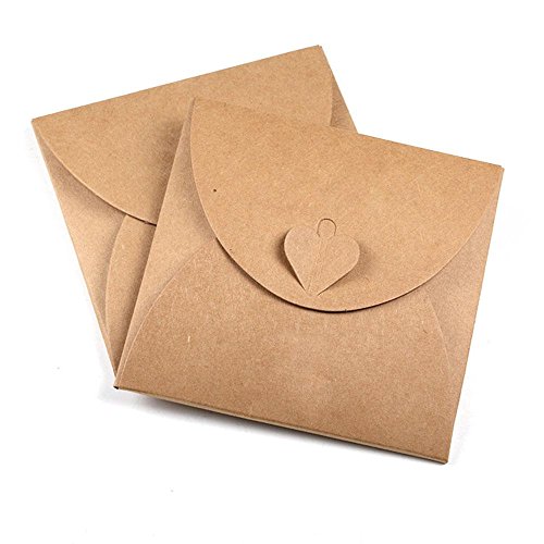 Unmengii Holding 1-3 Discs Natural Color Heart Shape Plain Kraft Paper DVD Pack Cover Holder Kraft Bag Blank Kraft Envelopes CD Paper Case