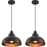Pendant Lighting Vintage Industrial Fixtures, Farmhouse Pendant Lamp, Hanging Light Fixtures with Metal Shade (Black Inside), Industrial Black Pendant Lights for Hallway Kitchen Island Dining Room