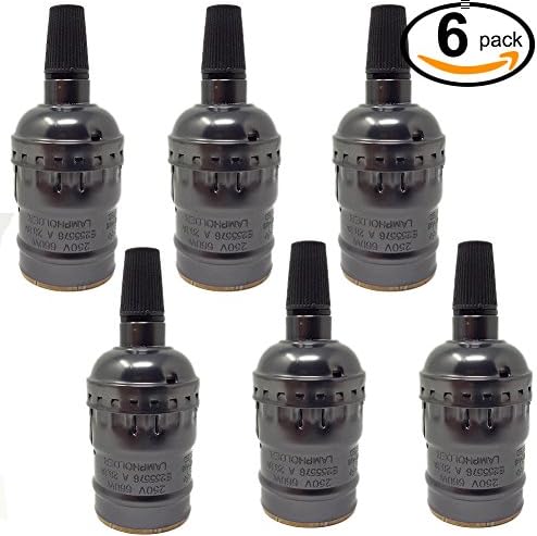Metal Light Socket, Waycreat E26 / E27 Edison Lamp Holder Retro Pendant Lamp Holder Medium Light Socket for Fixture Replacement Industrial Vintage DIY Projects, Black, 6-Pack