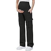 GLAMIX Women's Maternity Cargo Pants with Four Pockets Over The Belly Scrub Pants Pregnancy Clothes