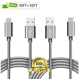 USB Type C Cable, Extra Long 2 Pack 10FT Braided Charging Cord FAST Charger Cable For Samsung Galaxy S9 S8 Plus,Google Pixel 2 3 XL,LG G7 ThinQ V30 V35,Moto Z3 G6 X4,ZTE Blade Z Max X