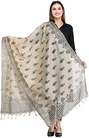 AKSARA Women's Chanderi Printed Dupatta (DA722, Beige, Free Size)