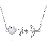 CUPENDA Airplane Necklace 925 Sterling Silver ECG Heart Line Necklace Opal Aircraft Jewelry Gifts for Women