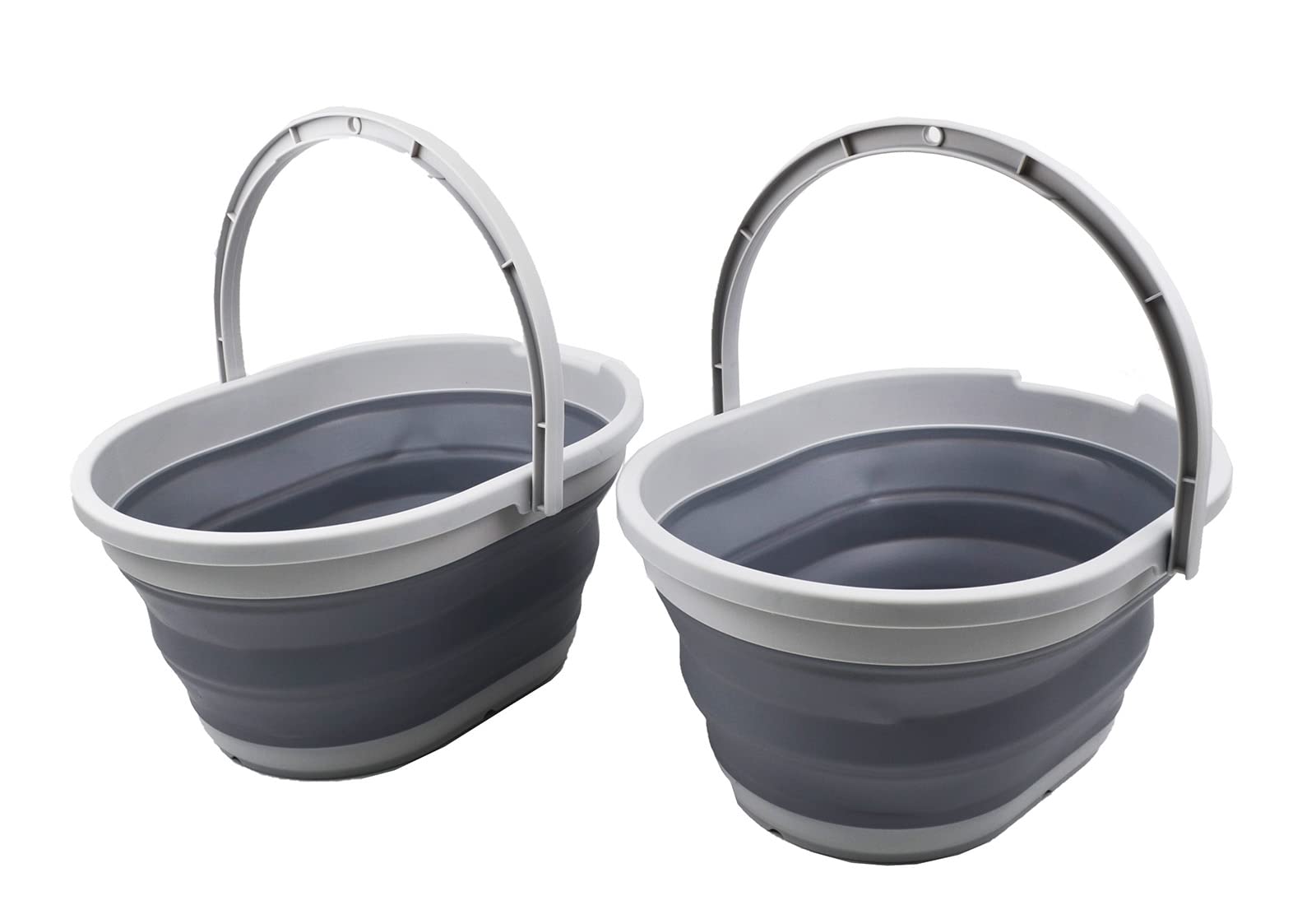 SAMMART 11L Collapsible Basket with Handle - Portable Outdoor Picnic Basket/Crater - Foldable Shopping Bag - Space Saving Storage Container (Grey/Dark Grey, 2)