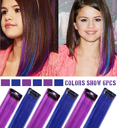 Mq 6pcs Purple Blue Hair Accessories Wig Pieces Clip In On Multi