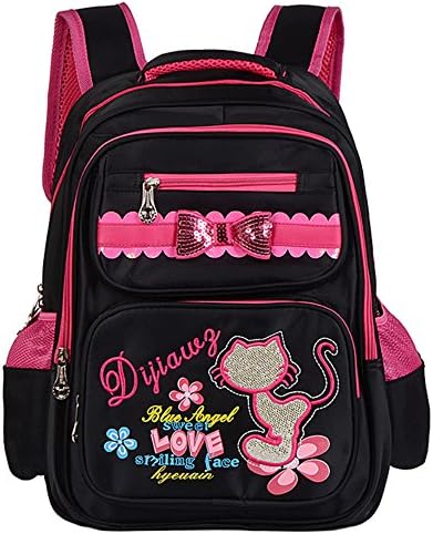 Girls Princess Children School Bags Orthopedic Nylon Backpack for Girls Kids Character Mochila Escolar Primary School Bookbags (Black)