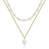 Gold Pearl Necklace for Women, Layered White Pearl Necklaces Trendy Gold Simple Chain Pearl Necklace Wedding Bridal Jewelry Gifts