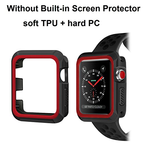 Apple Watch Case, iitee 42mm Rugged Slim Protective iWatch Case for Apple Watch Series 3/2/1 – Polycarbonate + Soft TPU Bumper (Black/Red)