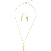 Mikovivi 3pcs Goldfish Jewelry Set, Stainless Steel Golden Fish Earrings & Gold Fish Pendant Necklace Dainty Ocean Themed Jewelry for Woman