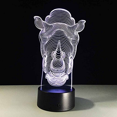 YXYH 7 Color Change USB Charging 3D Illusion Effect Rhino Head Night Light