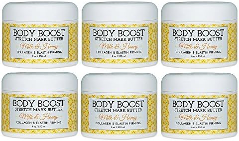 Body Boost Milk & Honey Stretch Mark Butter 8 oz.- Pregnancy and Nursing Safe Skin Care (6pack)