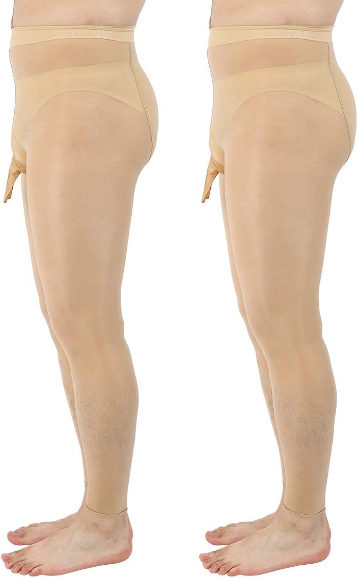 ElsaYX Men's Shiny Footless Pantyhose Tights Sheath Open