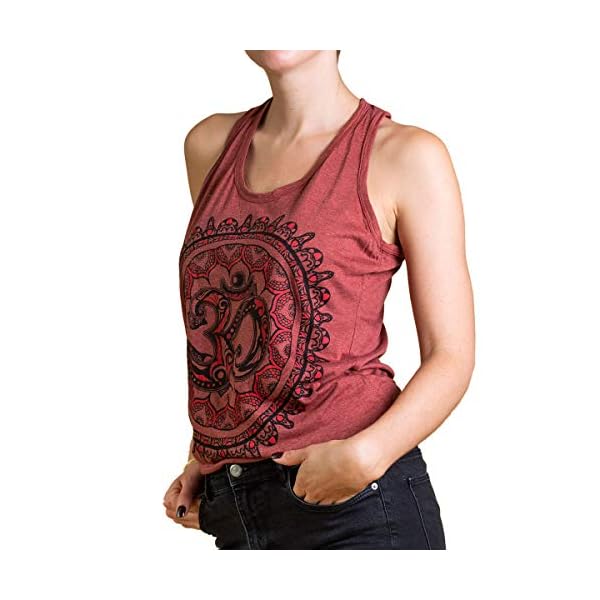 PANASIAM Babu Om Top con estampado geométrico en beige, rojo y gris (M & L) | DeHippies.com