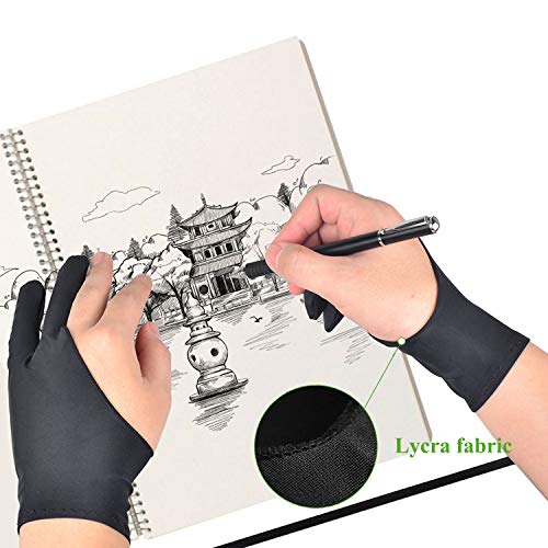 OTraki 4 Pack Artist Gloves for Drawing Tablet Free-Size Artist's Drawing Glove with Two Fingers for Graphics Pad Painting Good for Right Hand or Left Hand
