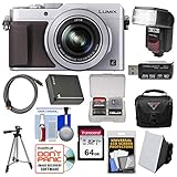 Panasonic Lumix DMC-LX100 4K Wi-Fi Digital Camera (Silver) with 64GB Card + Case + Flash & Soft Box + Battery + Tripod + Kit
