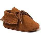 R&V Unisex Infant Baby Boys' Girls' Moccasins Soft Sole Tassels Prewalker Anti-Slip Toddler Shoes (M:6~12 months, Bandage Tan)
