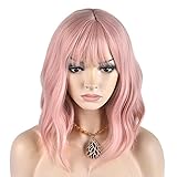 eNilecor Short Wigs for Women with Air Bangs 14" Curly Synthetic Fashion Natural