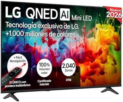 55QNED70B6C - TV de 55", QNED MiniLED, IA 4K, Smart TV, WebOS 25, processador AI Alpha 5 Gen7, 120Hz, Super Upscaling, HDR10 e Dolby Digital Plus, Alexa/Google Assistant, preto