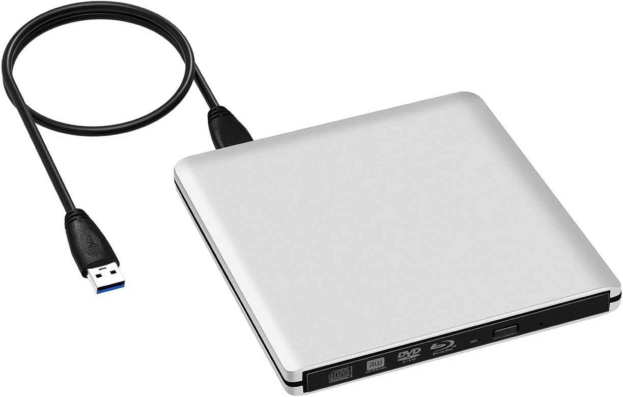 4K Blu Ray Drive, TOPELEK USB 3.0 External CD/DVD Burner/Writer, 3D 6X Blu-Ray Disc Playback, Portable BD/CD/DVD Burner Drive with Polished Metal Chrome for Mac, Laptop, PC, Silvery