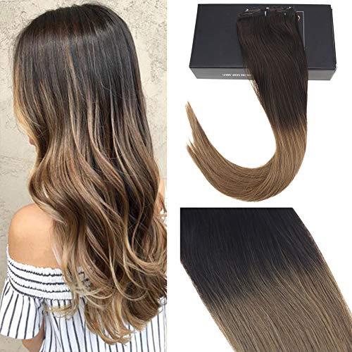 Sunny 16" Remy Clip in Hair Extensions Human Hair Ombre Color #2 Darkest Brown to Chestnut Brown #6 Remy Straight Hair Extensions Clip in Human Hair 7 Pcs 120 Gram Per Package