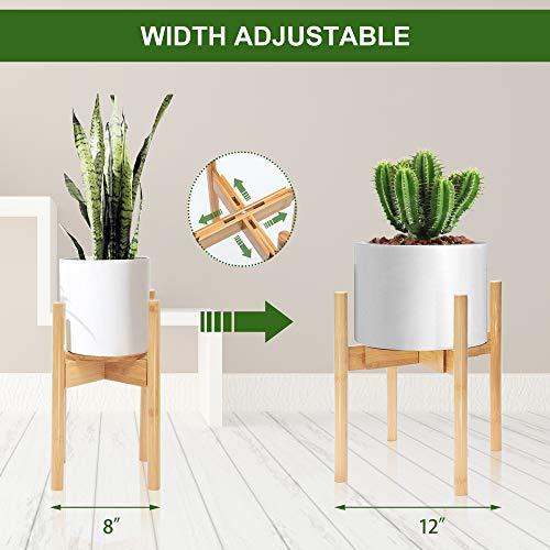 Panta Adjustable Bamboo Wood Plant Stand, (Pot Not Included) Mid