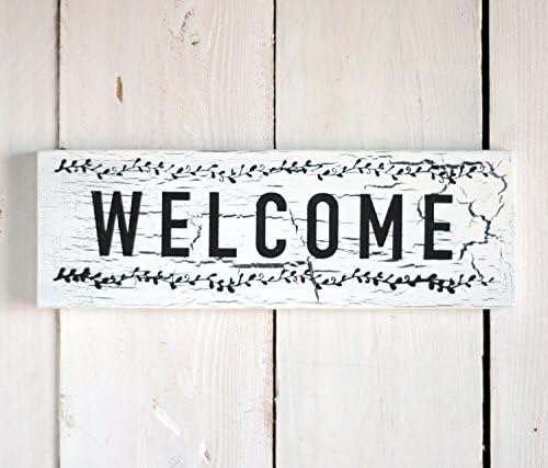 Rustica Home Decor, Welcome Sign for Front Door, 12x4, Crackle White Finish, Made of Wood, Handmade in USA