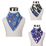 [Pack Of 3] Fashionable Bandana Bibs For Baby Boys And Toddlers / Cute Stylish Patterns Design / Super Absorbent / Drooling / Teething Mini-Factory