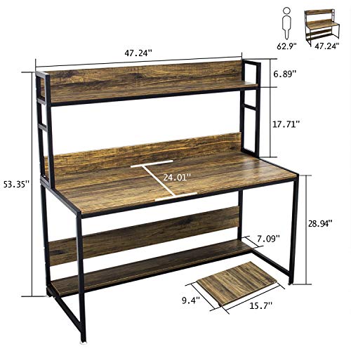 Modern Computer Desk Study Table - Bizzoelife 47 Inches Compact Writing Table with Hutch for Home Office Workstation - Thumbnail 5