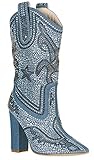 CAPE ROBBIN Women's Rhinestone Cowboy Boots,9 B(M) US,Denim