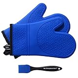 Super Flex Silicone Oven Mitt, Deluxe Quilted Liner, 1 Pair, Royal Blue, Bonus Sauce Brush