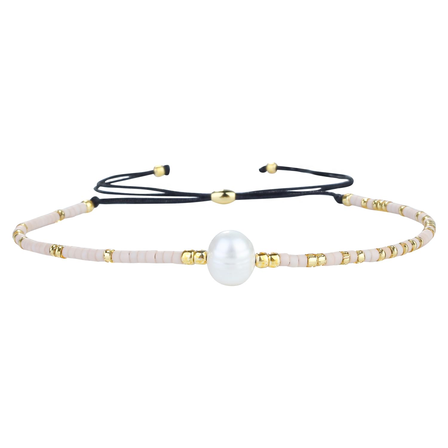 KELITCH Pearl Mix Beaded Friendship Bracelets Charm Adjustable Bracelet New Jewelry (Gold 1)