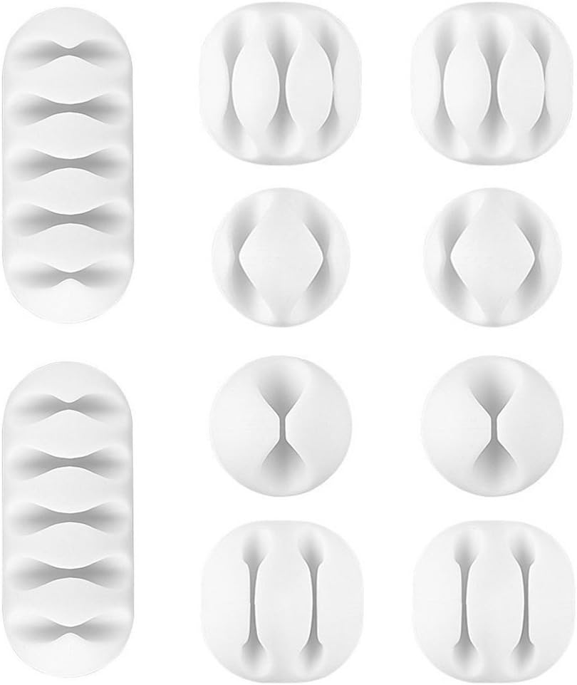 White Cable Tidy Clips, U-horizon 10 Pack Long Lasting Cable Drop Organizer, Cord Management System, Desktop Wire Holder