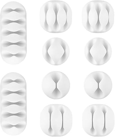 U-horizon White Cable Tidy Clips 10 Pack Desktop Cord Holder Organizer