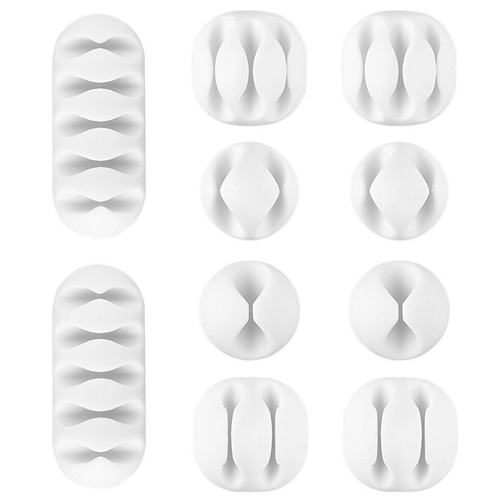 White Cable Tidy Clips, U-horizon 10 Pack Long Lasting Cable Drop Organizer, Cord Management System, Desktop Wire Holder, Hider for Computer or Mouse Cord, Home Office, White