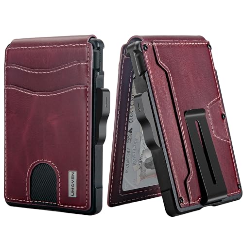 umoven Wallet for Men - with Money Clip Slim Leather Slots Credit Card Holder RFID Blocking Bifold Minimalist Wallet (Top Layer Leather-Burgundy)