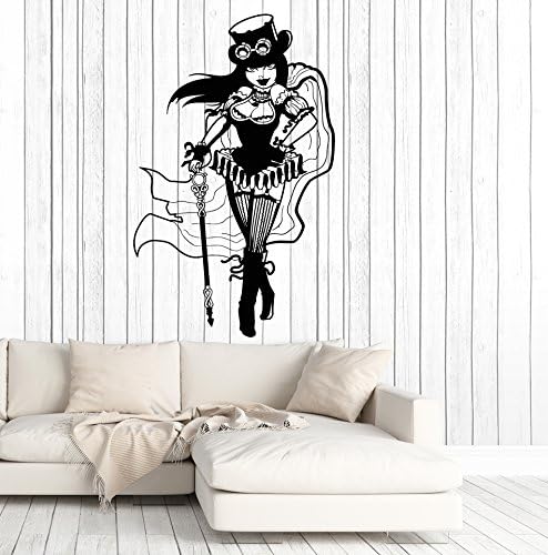 Vinyl Wall Decal Steampunk Girl Woman Fantasy Stickers Murals Large Decor (ig4746) Matte Black