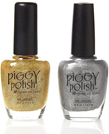 Piggy Polish Gold Glitter and Silver Shimmer, Glittery, Fun Nail Polish 2 Pack, Health Ingredients, Cruelty Free.5 oz Bottles