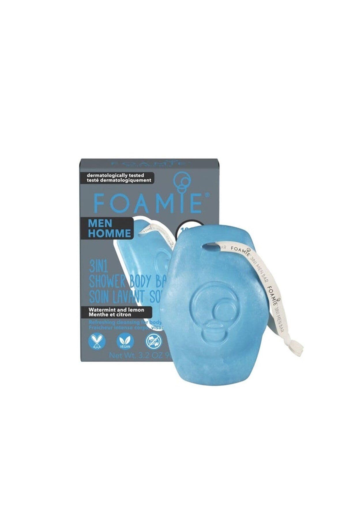 Foamie Shower Gel Men I "Seas the Day" 3-in-1 Soap Bar for Men with Water Mint & Lemon I Solid Shampoo, Face Wash and Body Wash I Refreshing Fragrance, Solid Shower Care For Skin And Hair I 90g — image 1