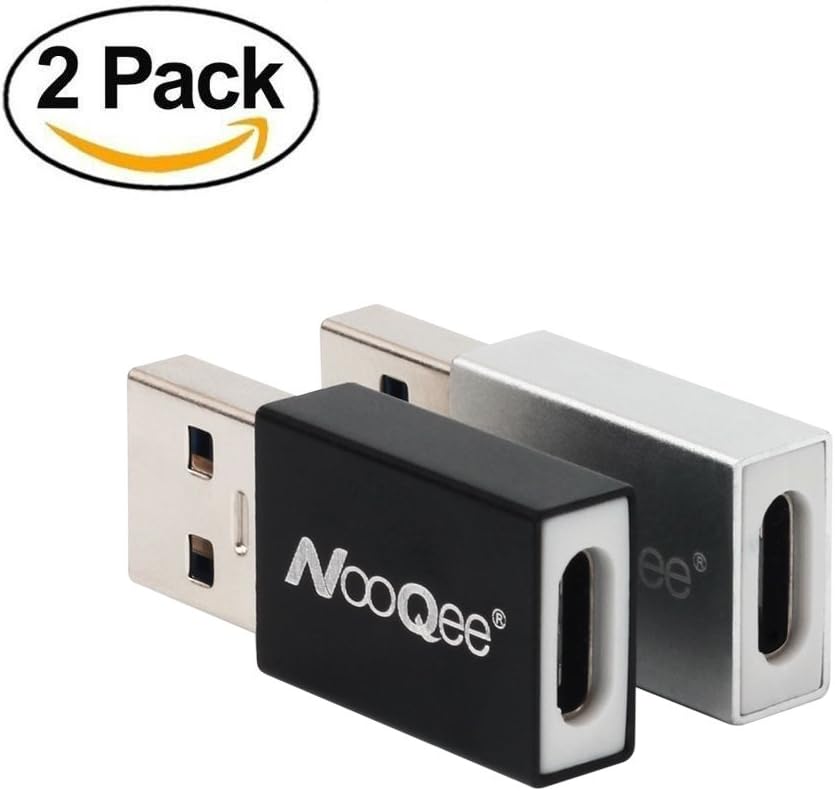 Type C to USB Adapter 2-Pack, NooQee USB 3.0 Male to USB-C 3.1 Female Adapter Compatible with USB-C Charge Cable,Laptops and Wall via USB A Interface-Black/Silver (USB C Female to USB3.0 2-Pack)
