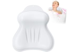 KIXCVDM Silicone Bath Pillow, New Material Bath Pillows for Tub Head Neck and Back Support, Bath Tub Pillow with 4D Press Inflatable Airbag and Non-Slip Strong Suction Cups, Quick-Drying, Easy to Store, White