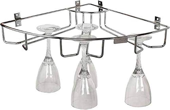 INDIAN DECOR 3121212 Triple Line Wine Glass Upside Down Rack Holder, Stainless Steel for Kitchen, Bars, Pubs, Corner Rack for Wine Glasses and Wine Flutes
