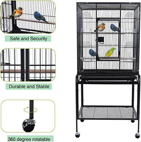 SKADE Large Bird Cage 134cm Wrought Iron Large Bird Flight Cage with Rolling Stand and Bottom Tray for Lovebirds Finches African Grey Parrot Cockatiel Parrotlet Conures