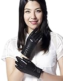 GSG Original Design Womens Touchscreen Gloves Spain Genuine Nappa Leather Winter Driving Texting Trendy Ruched Warm Wool Lining Or Faux Fur