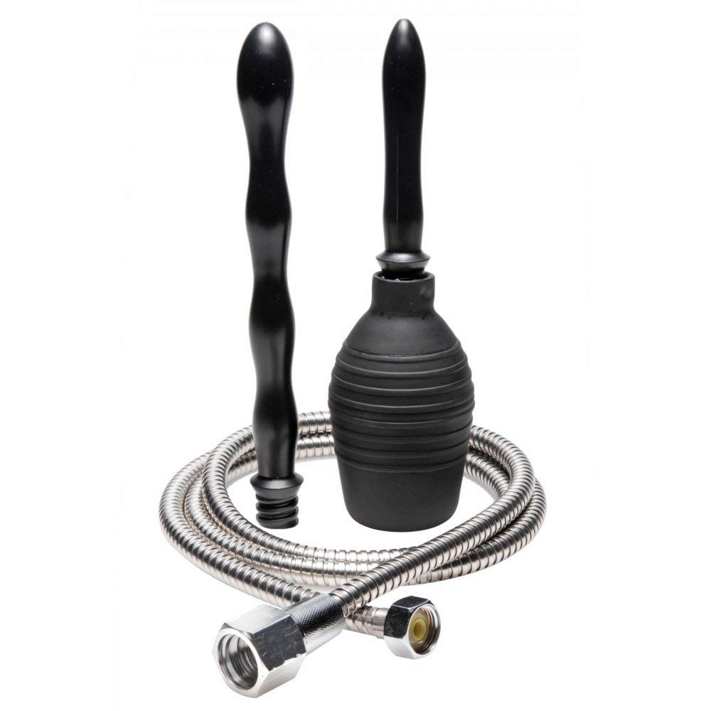 CleanStream All in One Shower Enema Cleansing System – Stainless Steel Shower Enema System with 2 Nozzles, Travel Bulb & Adapter – Complete Enema Cleansing Kit